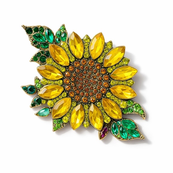 Anthropologie Jewelry - ⚜️❤️‍🔥 Yellow and Green Gemstone Sunflower Brooch 🌻💎